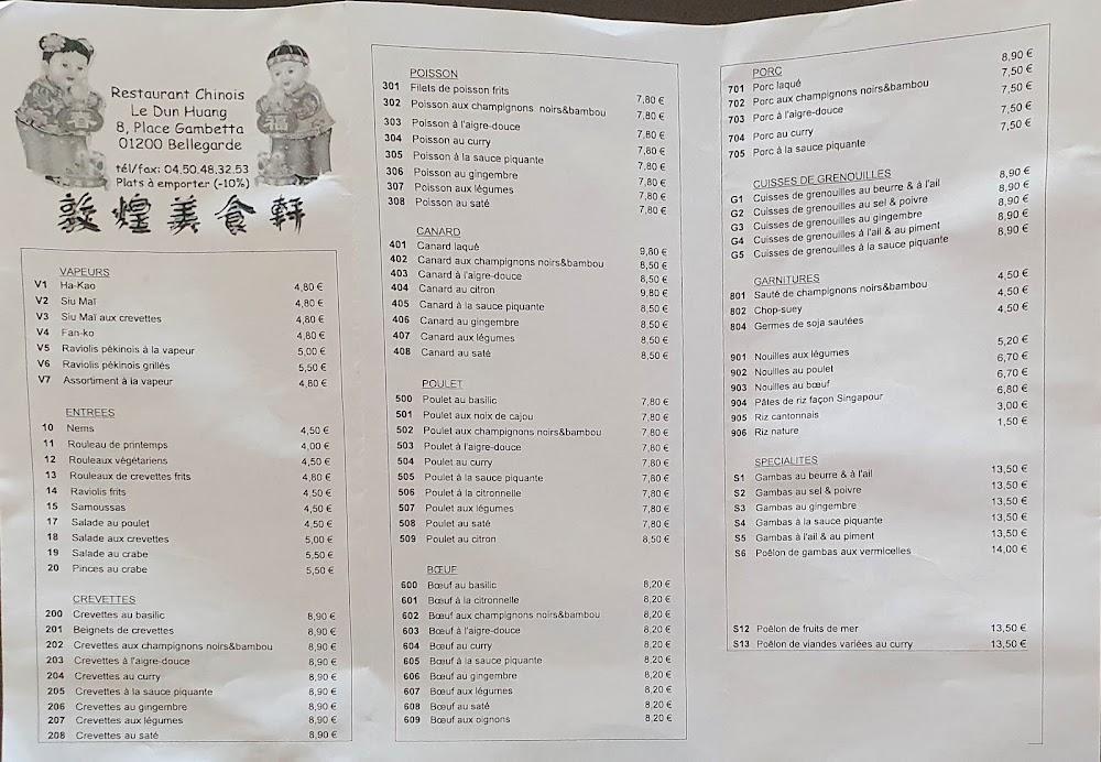 Restaurant Le Dun-Huang - Menu Image 1