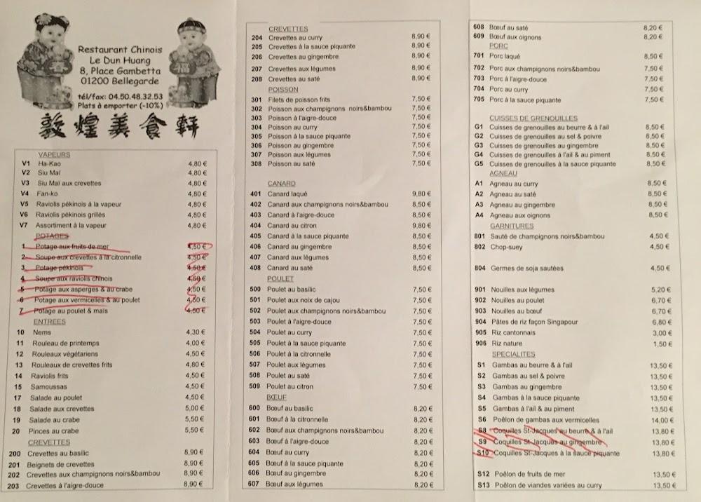 Restaurant Le Dun-Huang - Menu Image 2